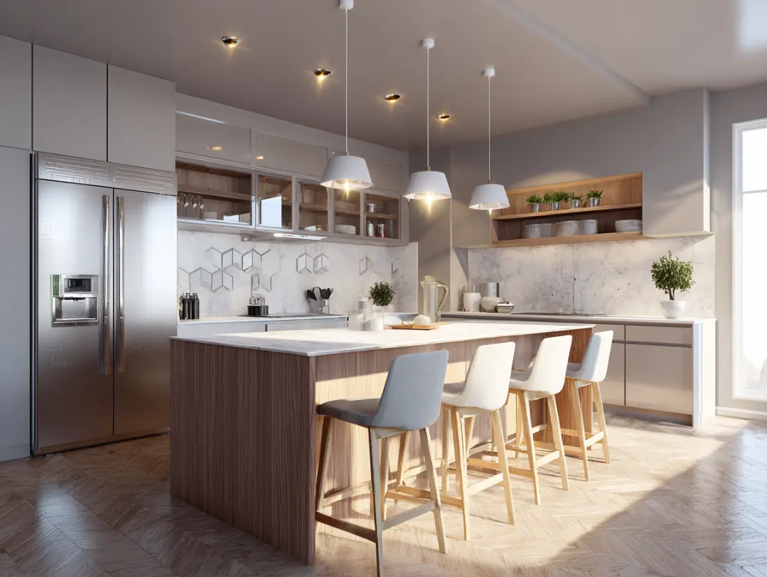 Professional kitchen remodeling project in Austin TX featuring custom cabinetry, granite countertops and modern appliances